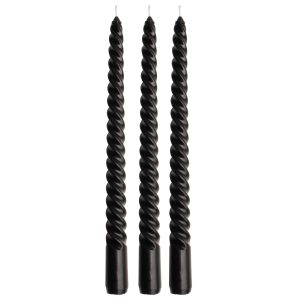 Swirl dinerkaarsen zwart (per 3)